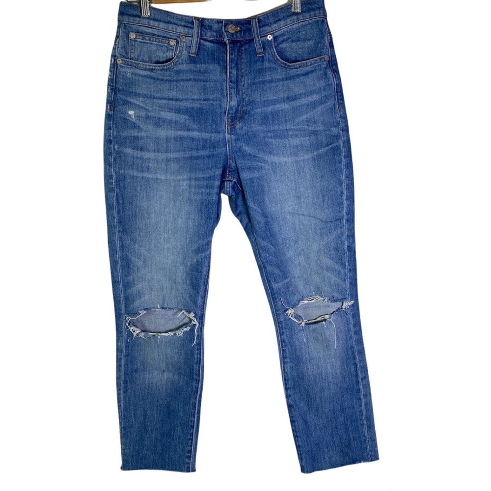 Madewell The High Rise Slim Crop Boyjean Knee-Rip Edition Raw Hem Women's 28